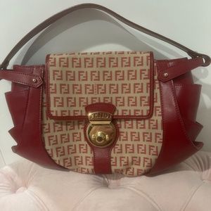 Canvas and leather red fendi bag